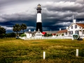 tybee island beach lighthouse with thunder and lightning